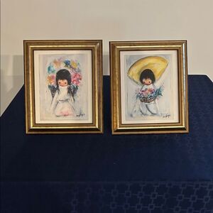 Vintage De Grazia Flower Girl and Flower Boy prints set of 2  12x 10 inches